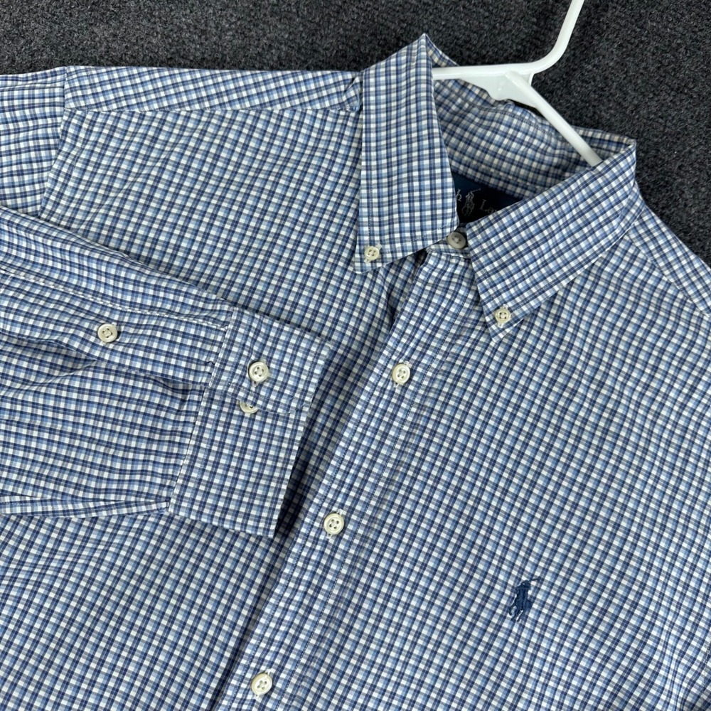 Ralph Lauren Button Down Mens 16 34/35 Blue Gingham Classic Long Sleeve Shirt
